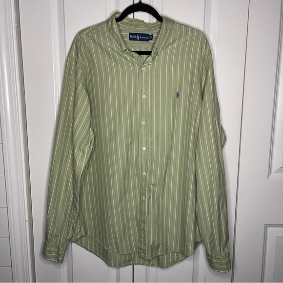 Polo Ralph Lauren Green Purple Vertical Striped Button Down Shirt Size XXL 2XL - Picture 1 of 8